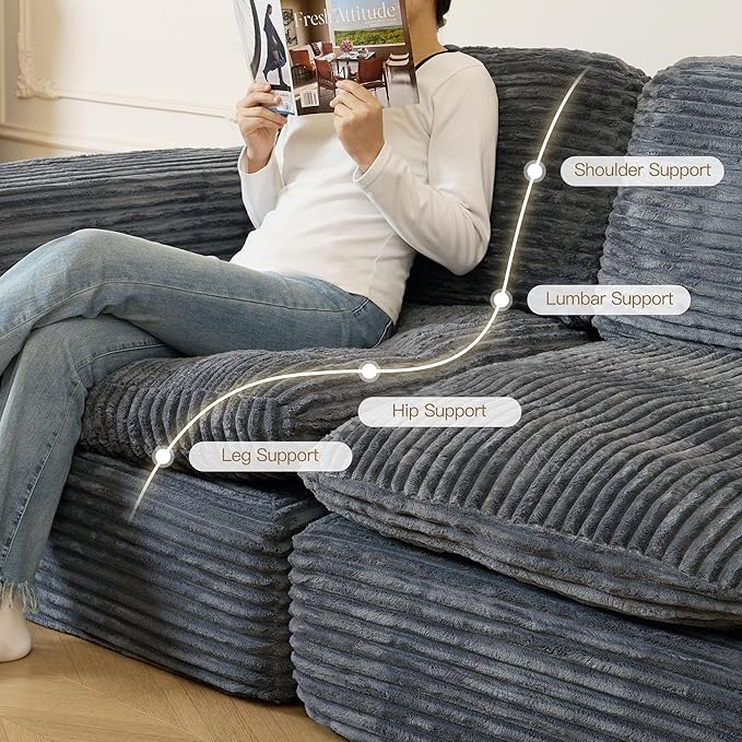 Belffin Boneless Cloud Modular Sectional Sofa with Deep Seat Plush Corduroy U Shaped Cloud Sectional Couches for Living Room No Assembly Required. Grey Couch