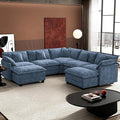 Ihanherry 114" V-Shaped Modern Sofa Modular Sectional Cloud Couch with 2 Ottoman, 7-Seat Chenille Deep Seat Sofa with Corner Section for Living Room, Bedroom and Apartment, Blue
