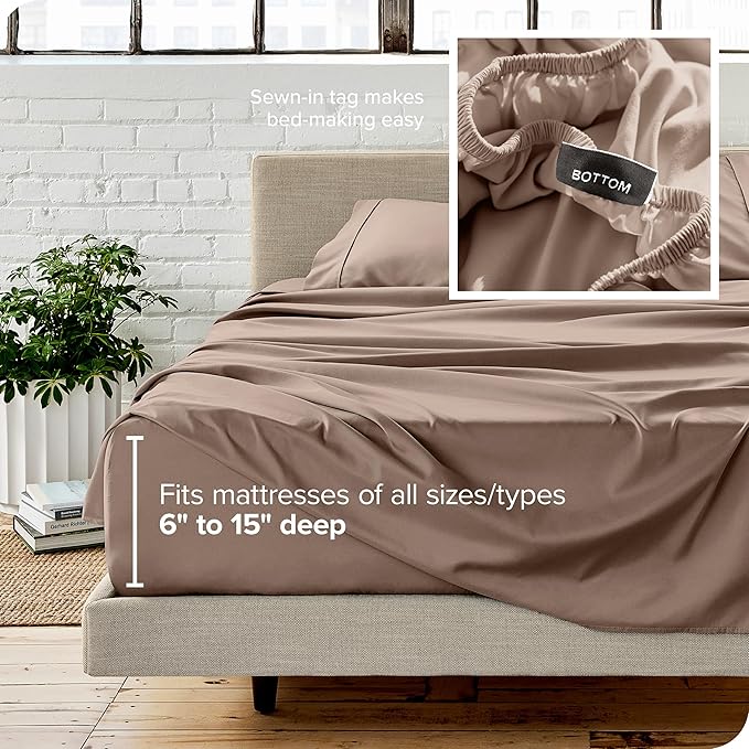 Bare Home California King Sheet Set - 1800 Ultra-Soft Microfiber Cal King Bed Sheets - Double Brushed - Deep Pockets - Easy Fit - 4 Piece Set - Bed Sheets (California King, Taupe)