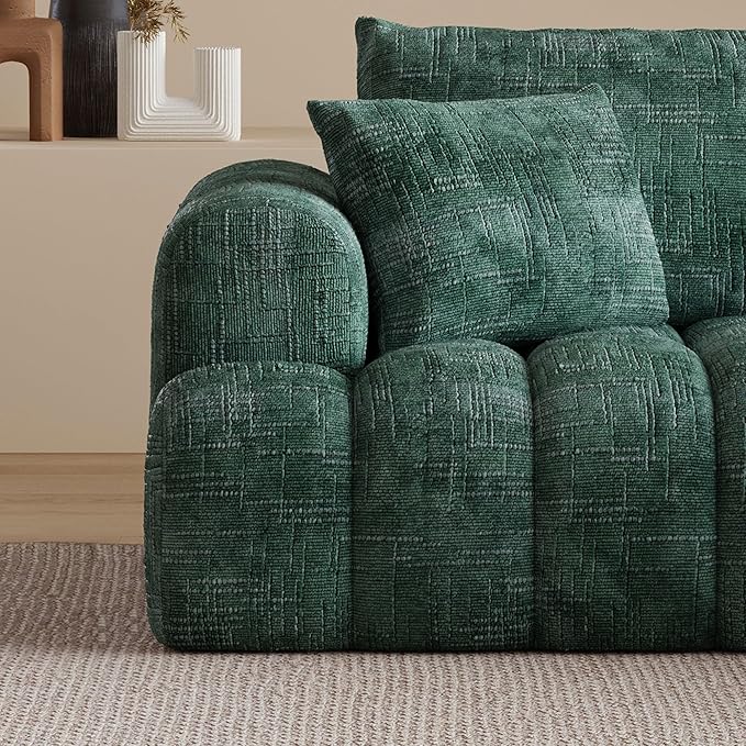 108" Cloud Sectional Couches for Living Room, Boneless L-Shaped Sofa with Pillow 3 Seater Modular Sectional Sofa (Dark Green)