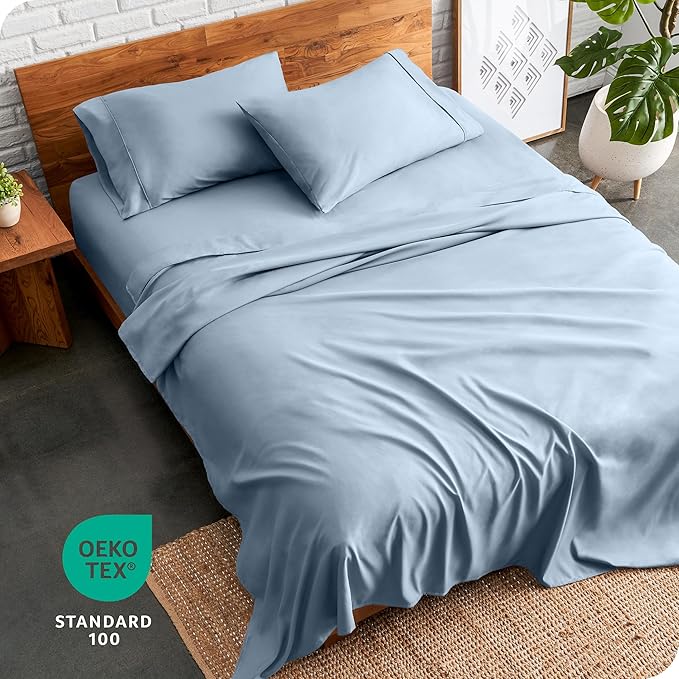 Bare Home Split Head Flex King Sheet Set - 1800 Ultra-Soft Microfiber Bed Sheets - Double Brushed - Deep Pockets - Easy Fit - 4 Piece Set - Bedding Sheets & Pillowcases (Dusty Blue)