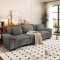 PHI VILLA Modular Couches Sets, 123.6" Cloud Sectional Sofa with Upholstered Deep Seat, 3-Seater Couch for Living Room Apartment, Corduroy Fabric, Grey