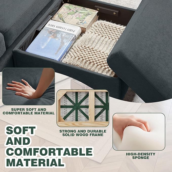 Convertible Sectional Sofa Set, Small L Shaped 3-Seat Couch with Reversible Chaise and Loveseat Sofa, Modern Polyester Sofas Couches for Living Room, Dark Grey | L Shaped 3-Seat, Reversible Chaise, Loveseat Sofa, Modern Polyester, For Living Room
