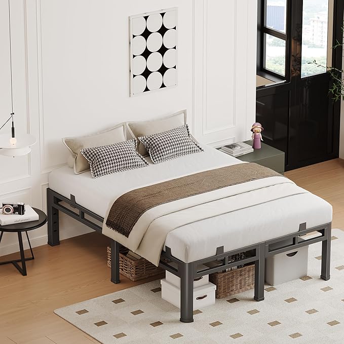 14 Inch Full Bed Frames Heavy Duty, Metal Double Layer Steel 4000 lbs Capacity, Platform with Large Under Bed Storage Space, No Box Spring Needed, Noise-Free, Easy Assembly