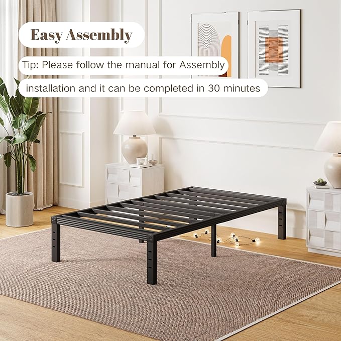 ZIYOO Twin Bed Frames, 12 Inches Platform Bed Frame, 2000lbs Heavy Duty Steel Slat, Non-Slip Design, No Box Spring Needed, Easy Assembly, Quiet Noise Free, Under Bed Storage Space, Black