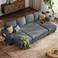 LINSY HOME Pull Out Sofa Bed Sectional Sleeper Sofa with Storage, Plush Corduroy Pullout Modular Sectional Couches for Living Room, U Shaped Convertible Couch Bed for Apartment (Grey)