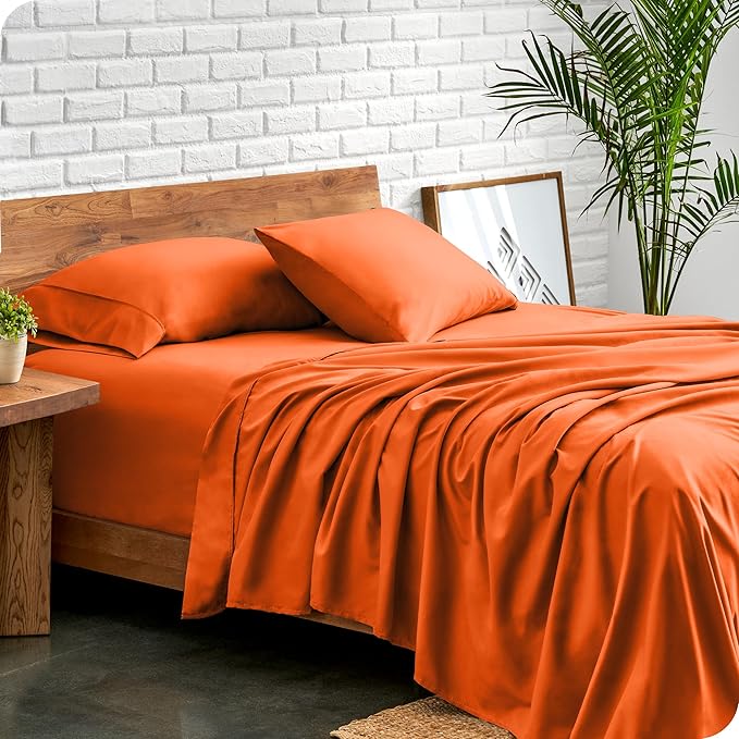 Bare Home Twin XL Sheet Set - 1800 Ultra-Soft Microfiber Twin Extra Long Bed Sheets - Double Brushed - Deep Pockets - Easy Fit - 3 Piece Set - Bedding Sheets & Pillowcases (Twin XL, Orange)