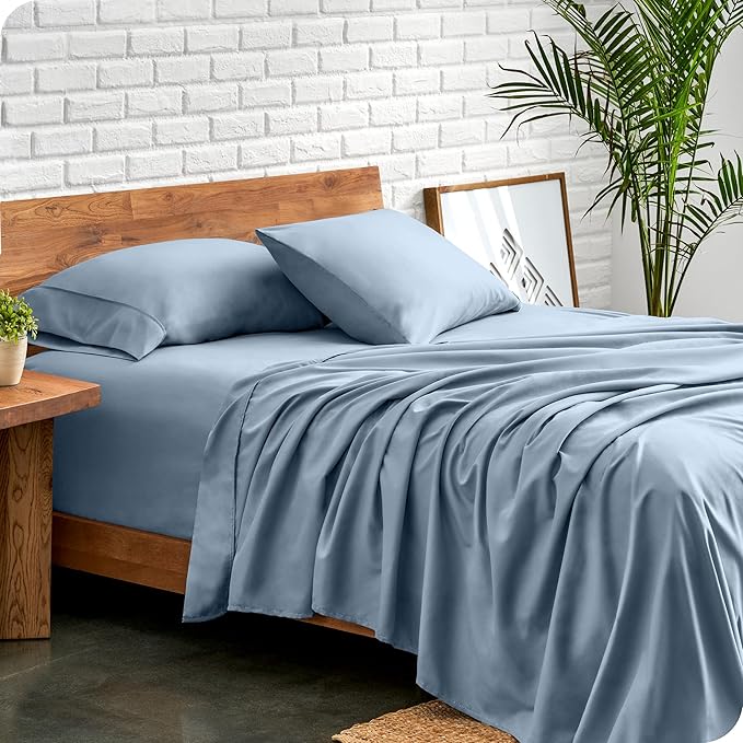Bare Home Queen Sheet Set - 1800 Ultra-Soft Microfiber Queen Bed Sheets - Double Brushed - Deep Pockets - Easy Fit - 4 Piece Set - Bedding Sheets & Pillowcases (Queen, Dusty Blue)