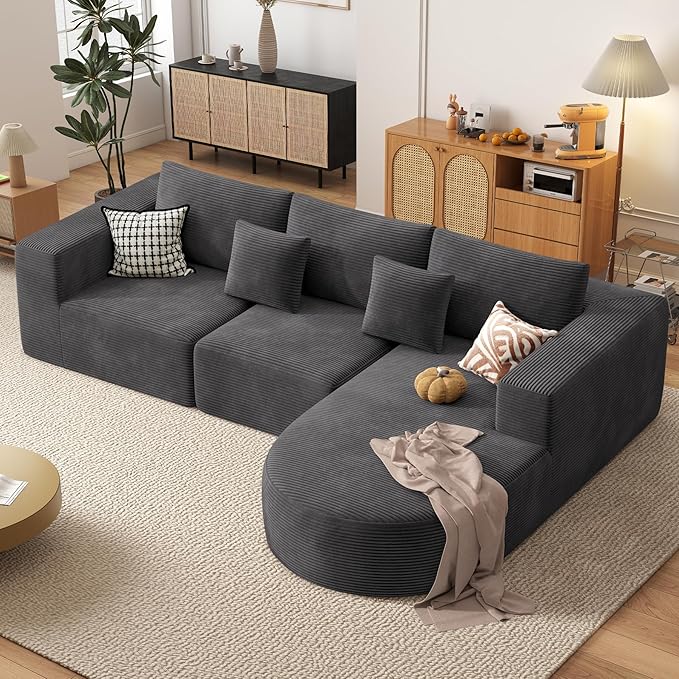 Boneless Couches for Living Room,Cloud Sectional Couch with L-Shape Chaise,Modern Modular Sofa with Deep Seat Upholstered Comfy Couches for Bedroom,No Assembly Required,1PCS