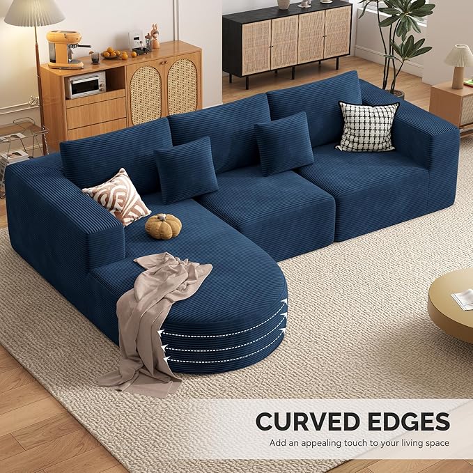 Boneless Couches for Living Room,Cloud Sectional Couch with L-Shape Chaise,Modern Modular Sofa with Deep Seat Upholstered Comfy Couches for Bedroom,No Assembly Required,1PCS