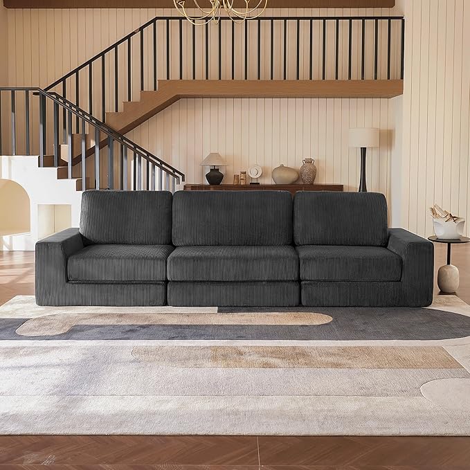 Modular Sectional Sofa, 120.47" Modern Cloud Couch Sectional Sofa with L-Shaped Chaise Comfy Corduroy Fluffy Couch with Deep Seat Boneless couches for Living Room Bedroom