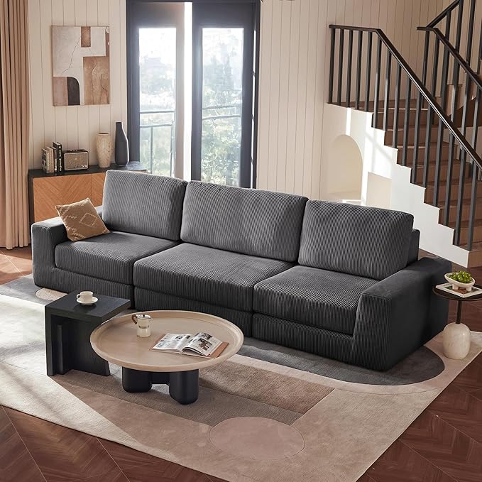 Modular Sectional Sofa, 120.47" Modern Cloud Couch Sectional Sofa with L-Shaped Chaise Comfy Corduroy Fluffy Couch with Deep Seat Boneless couches for Living Room Bedroom