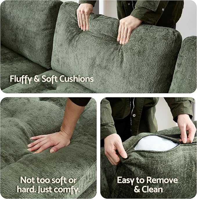Luxe Oversized Modular Sectional Sofa, Modern Chenille Convertible Sleeper Sofa with Storage Ottoman, Comfy Deep Seat U-Shaped Cloud Couch for Living Room（Green，6-Seater + 1*Ottoman）