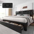 CypBed King Size Bed Frame with 2 Tier Storage Headboard, Upholstered King Bed Frame with 4-Storage Drawers, 3 USB & Type-C Charging Ports,Solid Wood Slats,No Box Spring Needed,Noise-Free, Black,Gift