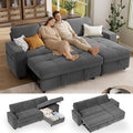 Vipbear Sectional Sleeper Couch with Pull Out Sofa Bed, L Shaped Plush Corduroy Couch with Reclining Backrest & Storage & USB Charging, Convertible Cloud Sectional Sofa Bed for Living Room, Grey | Breathable material, Tool-Free Assembly, Reclining Back...