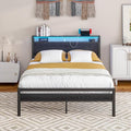 BOFENG Full Size Bed Frame with Wood Storage Headboard/LED Lights,Heavy Duty Platform Metal Bed Frame Full Size with Charging Station No Box Spring Needed,Strong Metal Support,Noise Free,Black