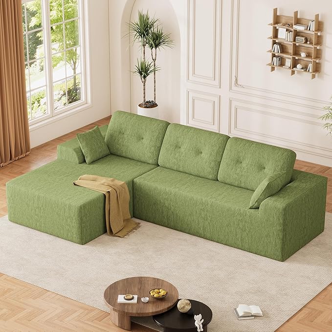 Ball & Cast 106" Boneless Sectional Sofa, Chenille Modular L Shaped Couch with Deep Seat Chaise, Cloud Style Oversized Sectional Couch for Living Room, No Assembly, Left Facing, Green