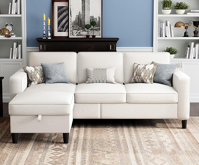 Sectional Couches for Living Room Convertible 3 Seater Sofas 78" L Shaped Couch with Removable Storage Ottoman Modern Linen Beige Sofa for Apartments Studios Dorms Small Spaces | 78" Small Sectional