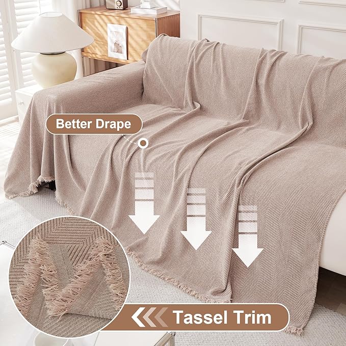 OstepDecor Sectional Couch Covers 2 Pieces, L Shaped Couch Cover Blanket, Sectional Sofa Cover Washable, Chaise Lounge Sofa Slipcovers Pet Furniture Protector for Dogs (71"x110"+71"x118", Khaki)