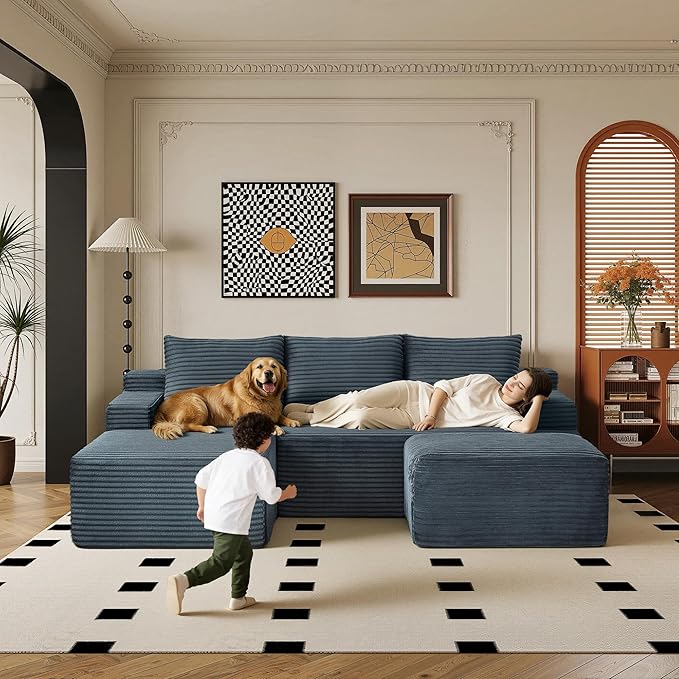 96" Sectional Couches for Living Room Cloud Couch Sofa with L-Shape Upholstered Boneless Couchs Modern Modular Sectional Couch with Chaise (Dark Grey, 96" W+Left Facing Chaise+2Seaters+Ottoman)