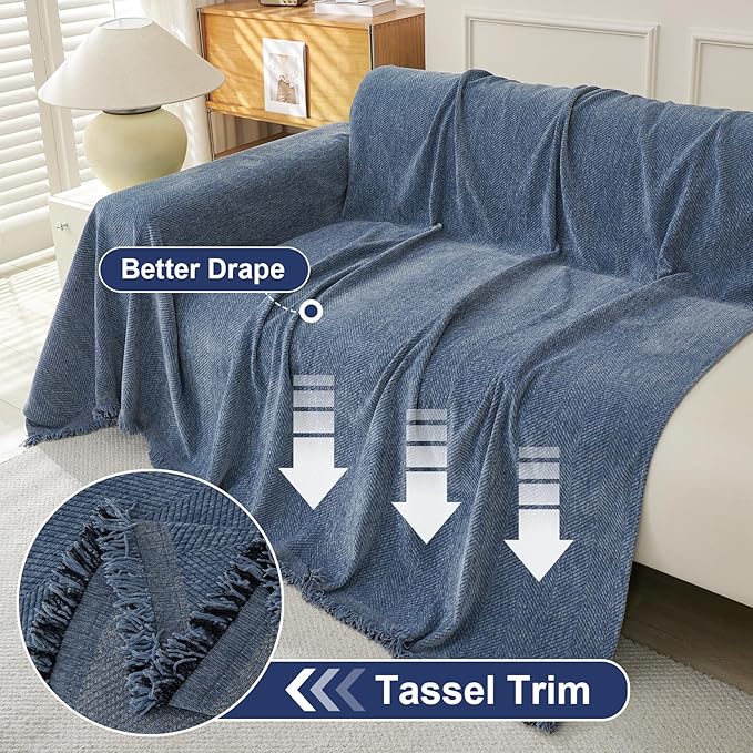 OstepDecor Sectional Couch Covers 2 Pieces, L Shaped Couch Cover Blanket, Sectional Sofa Cover Washable, Chaise Lounge Sofa Slipcovers Pet Furniture Protector for Dogs (71"x118"+71"x118", Blue)