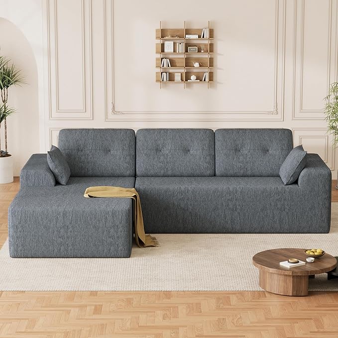 Ball & Cast 106" Boneless Sectional Sofa, Chenille Modular L Shaped Couch with Deep Seat Chaise, Cloud Style Oversized Sectional Couch for Living Room, No Assembly, Left Facing, Grey