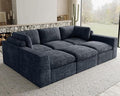 Cloud Sectional Sleeper Sofa Bed 6-Seater Plush Corduroy Modular Sectional Sofa Couches for Living Room with Ottoman. Grey Couch.