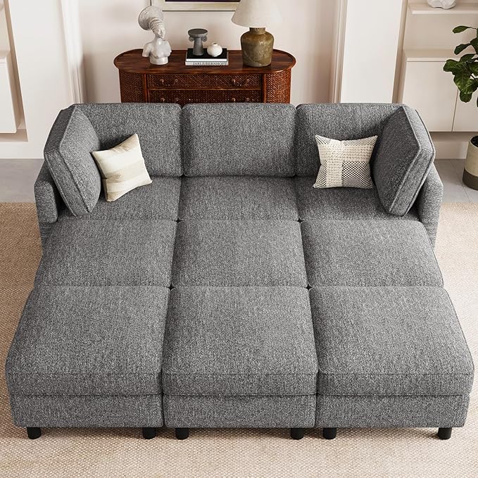 Belffin 84.3" 9 Seats Sleeper Sofa Modular Sectional Sofa Washable Sectional Couches for Living Room Comfy Couches with Storage Seat Couch Sofas with Chaise,Grey