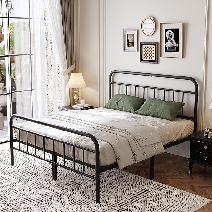 14Inch Metal Bed Frame,King Size Bed Frame with Storage Space,Heavy Duty Sturdy Mattress Foundation,Easy Assembly,No Box Spring Needed,King