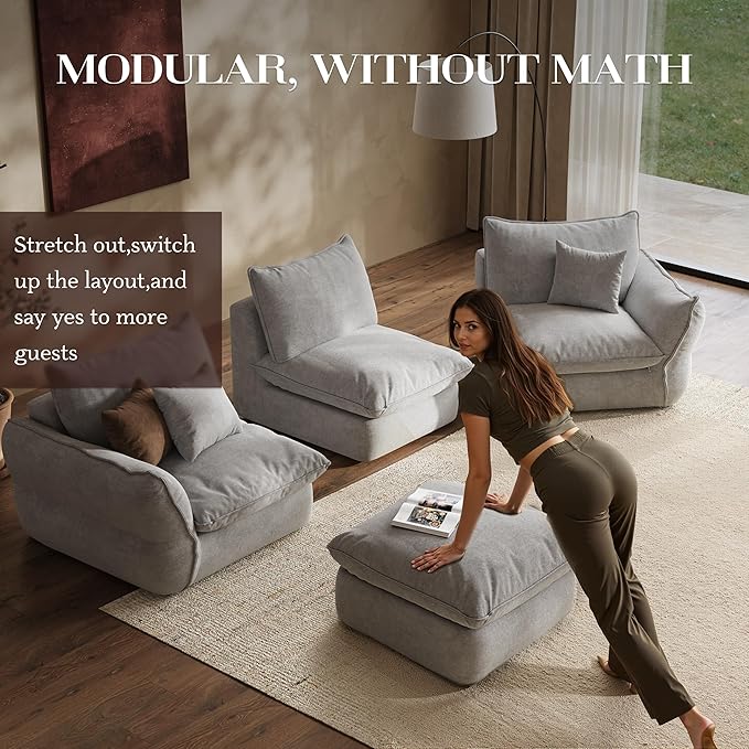106'' Down Blend L-Shaped Sectional Sofa, Deep Seat Feather-Filled Cushions, Oversized Cloud Couch with Sink-in Comfort, Modern Living Room Sofa – Pebble Gray