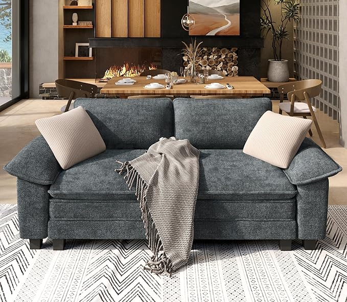 Modular Loveseat Cloud Sofa, 87.5'' Oversized Chenille Sectional Couch with Wider Armrest and Pillow, 2 Seat Upholstered Modern Love Seat for Living Room Bedroom, Cyan