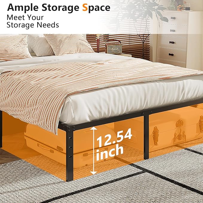 VINGLI 14 Inch King Bed Frame, Heavy Duty Metal Platform - No Box Spring Needed,Reinforced Steel Slats, Noise-Free, Easy Assembly, Ample Underbed Storage, Black