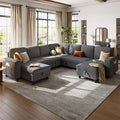 LINSY HOME Sectional Sleeper Sofa Pull Out Couches for Living Room (Grey, Sleeper Sofa 5) | Pull Out Sofa Bed, Storage, USB Charging, Cup Holders, Plush Corduroy