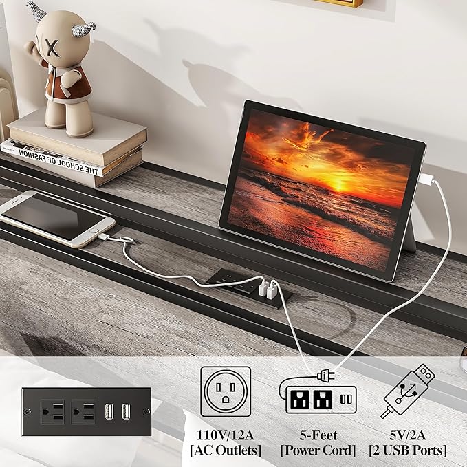 BOFENG Full Size Bed Frame with Storage Headboard/Charging Station,Heavy Duty Metal Platform Bed Frame Full,Reinforced Steel Slats Support,No Box Spring Needed,Noise Free,Grey