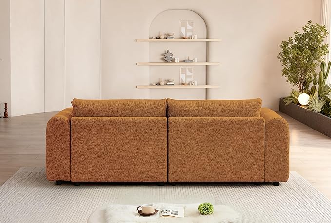 91.5" W Cloud Boucle Sofa for Living Room, Modern Comfy Boucle Couch with Rolled Arms and Soft Pillows, Teddy Oversized Loveseat for Apartment, Studio, Bedroom, Orange