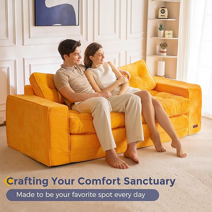 MAXYOYO Convertible Sofa Bed, Pull Out 3 Seater Sleeper Sofa, 2 in 1 Folding Couch Bed, Fold Out Floor Couch with Pillows for Living Room Bedroom, Orange