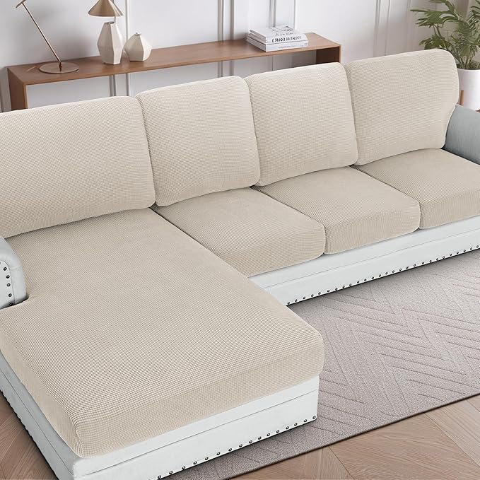 H.VERSAILTEX Sectional Couch Covers 4 Pieces Sofa Seat Cushion Covers L Shape Separate Cushion Couch Chaise Cover for Both Left/Right Sectional Couch (Seat Only: 1 Chaise + 3 Sofa, Island Fossi)