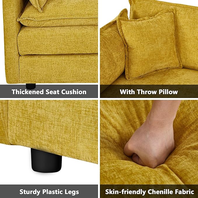 mikibama Modular Sectional Sofa, 111.5 Inch L Shaped Couch Set for Living Room, 3-Seater Comfy Cloud Couches with Movable Ottoman, DIY Combination, Chenille, Yellow