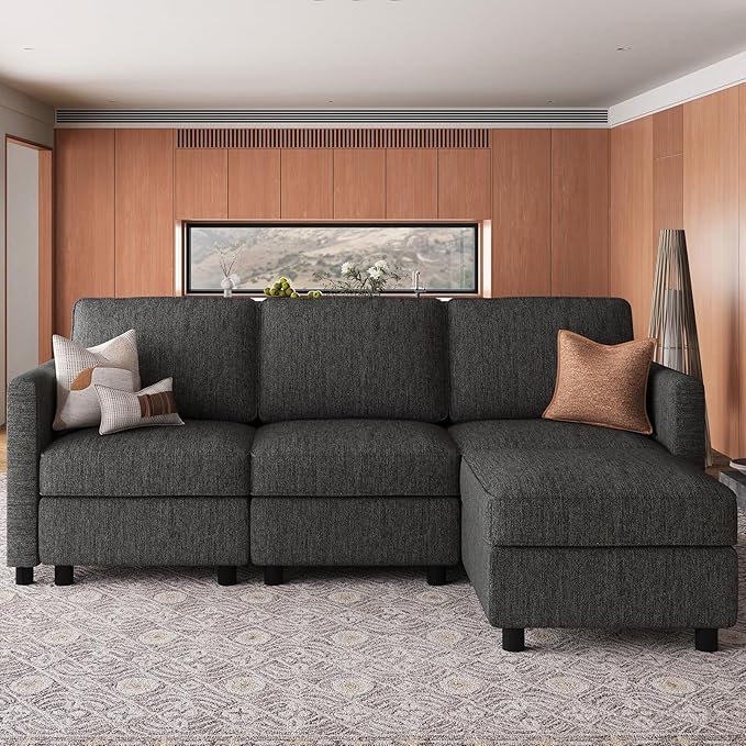 Belffin 84.3" 4 Seats L Shaped Couch Modular Sectional Sofa Washable Sectional Couches for Living Room Comfy Couches with Storage Seat Couch Sofas with Chaise,Dark Grey