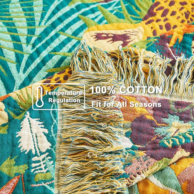 LUTBM Throw Blanket for Couch Sofa Soft Cotton Spring Blankets for Bedroom Living Room All Season Reversible Leopard Embroidery Reversible Breathable Throws Whimsical Home Decor 50"x60"