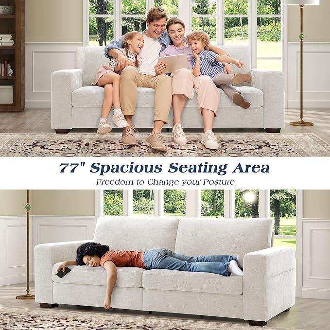 WorthFurni Sofas for Living Room, Chenille Loveseat Couch Set, Small Modern Sofa, USB Charging, Removable Sofa Cover,Solid Wood Frame, Easy to Install(89inch,White)