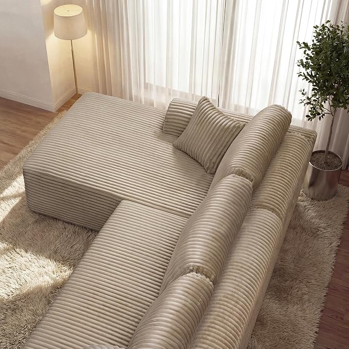 109“L-Shaped Sectional Sofa Boneless Couch Upholstery Cloud Modular Couch with Chaise No Assembly Required Corduroy Fabric Combination Deep Seat Living Room Bedroom(Camel, Left Hand Facing)