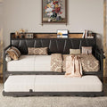 LIKIMIO Daybed with Trundle Bed, Twin Bed Frame with Storage Headboard and Charging Station, Sofa Day Bed with Strong Supports for Living Room, Bedroom, and Guest Room, Black