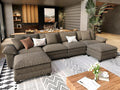 U Shaped Modular Cloud Couch, 157.5'' Oversized Chenille Sectional Sofa with Wider Armrest and Ottoman, Upholstered 6-Seat Modern Deep Seat for Bedroom Living Room, Smoky Grey