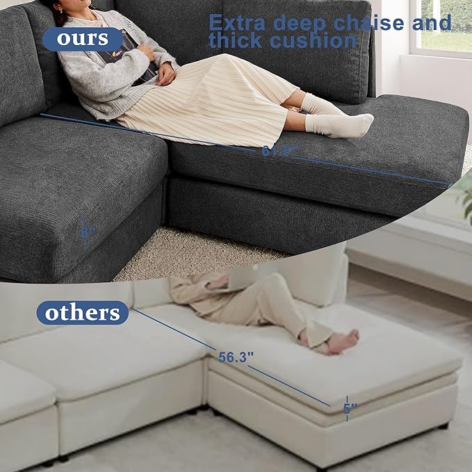 100“ L Shaped Couch with Reversible Chaise Sectional Sofa Corner Couches for Living Room,Apartment and Compact Spaces (Grey)
