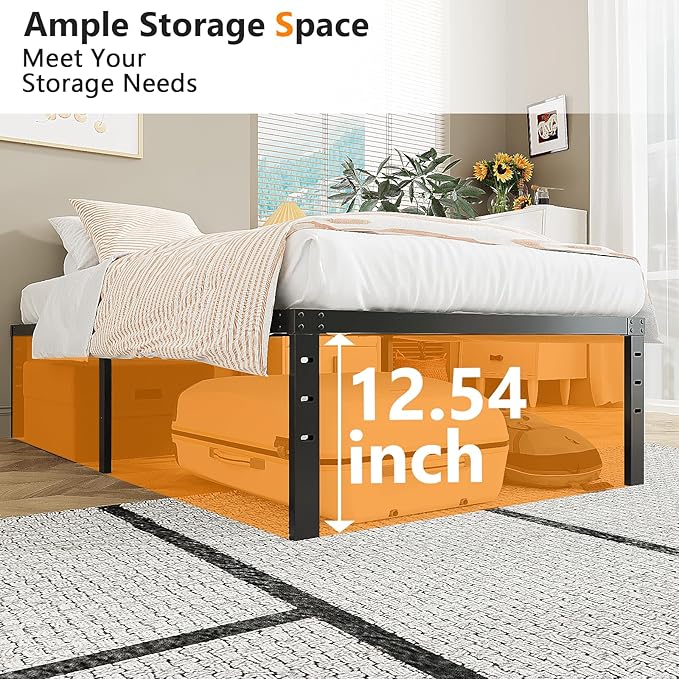 VINGLI 14 Inch Twin Bed Frame, Heavy Duty Metal Platform, No Box Spring Needed, Sturdy Steel Slat Support, Easy Assembly, Noise-Free, 12.4 Inch Underbed Storage,Black