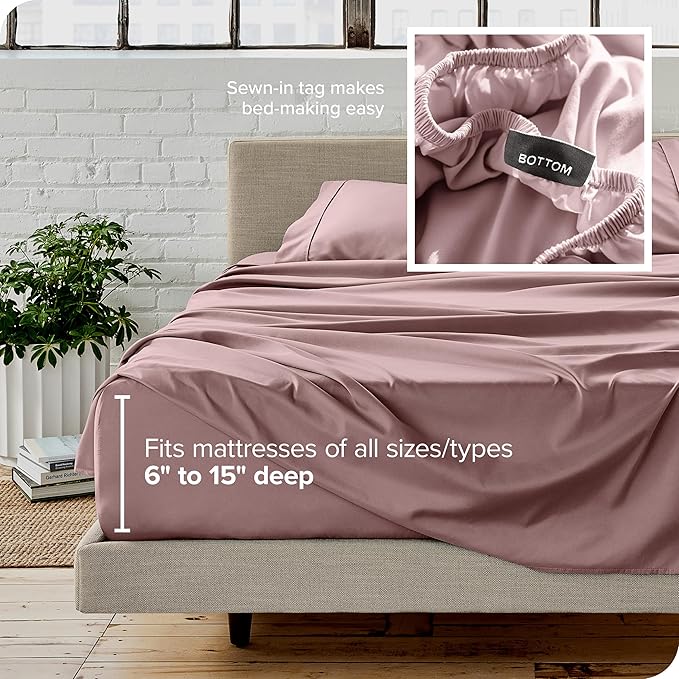 Bare Home Twin XL Sheet Set - 1800 Ultra-Soft Microfiber Twin Extra Long Bed Sheets - Double Brushed - Deep Pockets - Easy Fit - 3 Piece Set - Bedding Sheets & Pillowcases (Twin XL, Mauve)