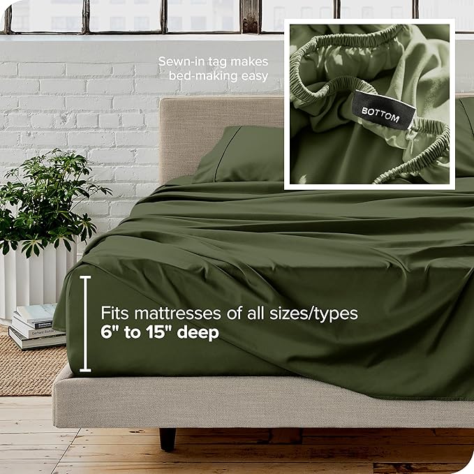 Bare Home California King Sheet Set - 1800 Ultra-Soft Microfiber Cal King Bed Sheets - Double Brushed - Deep Pockets - Easy Fit - 4 Piece Set - Bed Sheets (California King, Cypress)