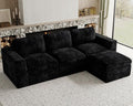 Plush Corduroy Cloud Sectional Couches for Living Room Boneless Modular Sectional Sofa Convertible 3-Seater L Shaped Couch with Ottoman. Black Sofa.