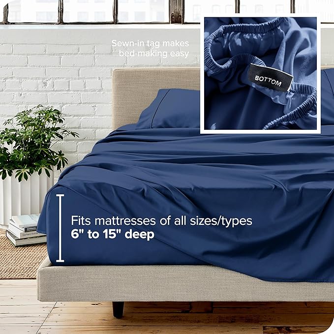 Bare Home Twin XL Sheet Set - 1800 Ultra-Soft Microfiber Twin Extra Long Bed Sheets - Double Brushed - Deep Pockets - Easy Fit - 3 Piece Set - Bedding Sheets & Pillowcases (Twin XL, Dark Blue)